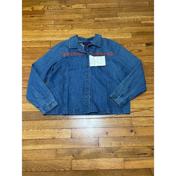 Denim & Co. Women's Jean Jacket Size Large Blue Button Down Embroidered NWT - Picture 1 of 7